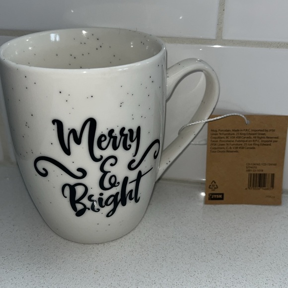 JYSK Merry & Bright White & Black Mug (12oz) NWT $12 - Picture 3 of 7